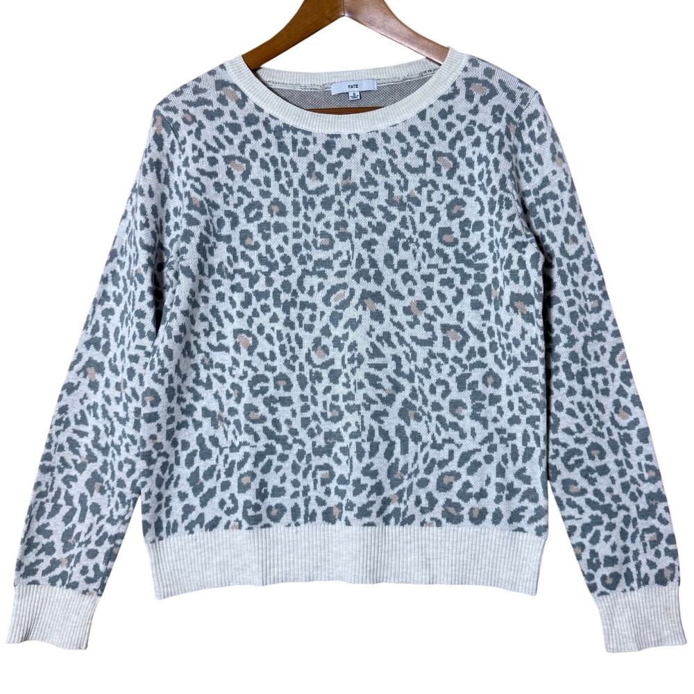 Fate Crew Neck Long Sleeve Knit Leopard Print Sweater Animal Print Size Small